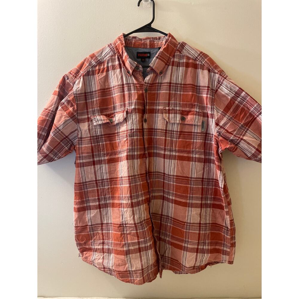 Wolverine Mens Size XXL Button Up Short Sleeve Plaid Orange White‎ Shirt Casual